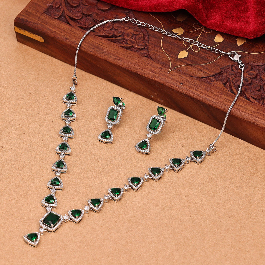 Sukkhi Delightful CZ Choker Rhodium Plated Necklace Set For Women