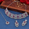 Sukkhi Sparkling CZ Choker Rhodium Plated Necklace Set For Women