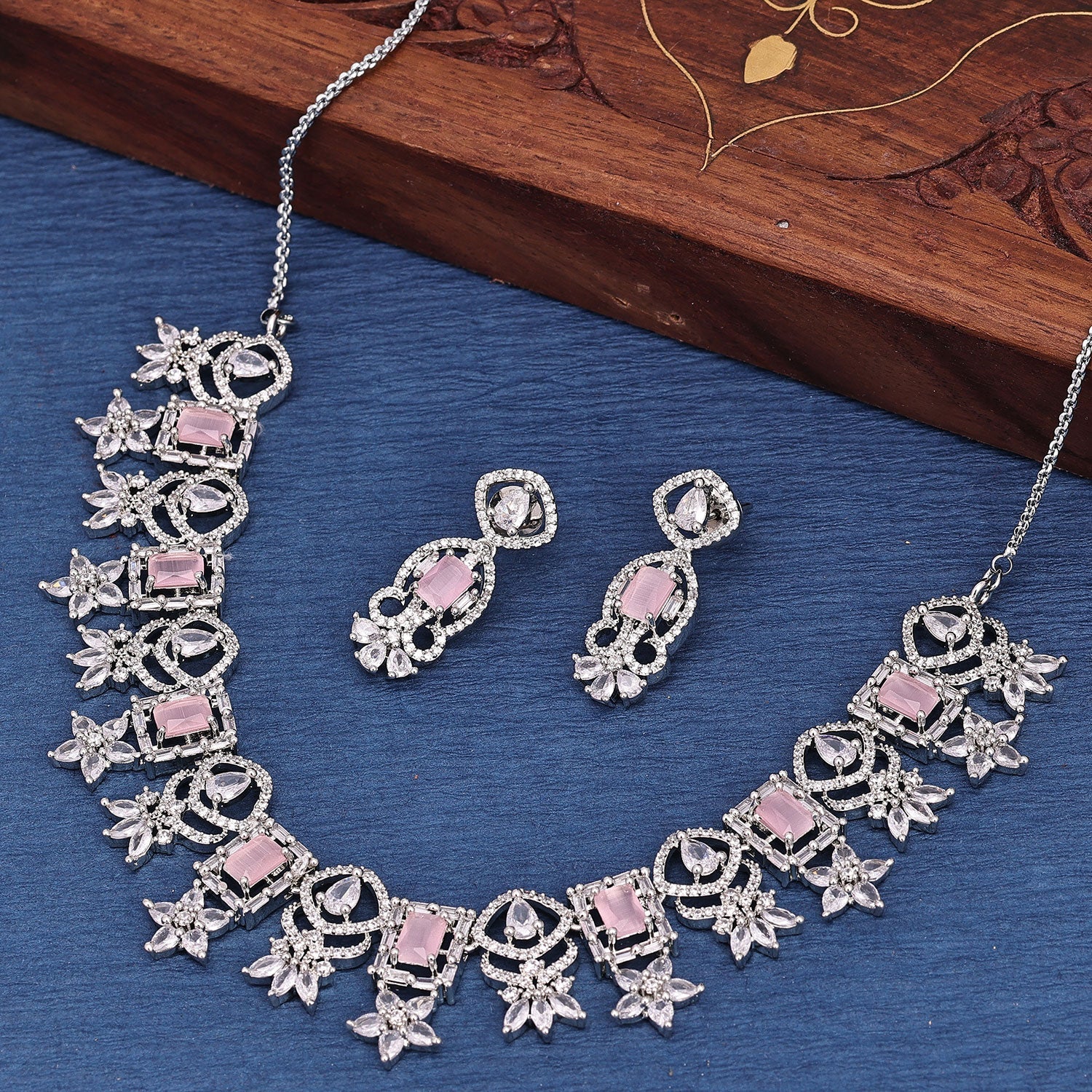 Sukkhi Modern CZ Choker Rhodium Plated Necklace Set For Women