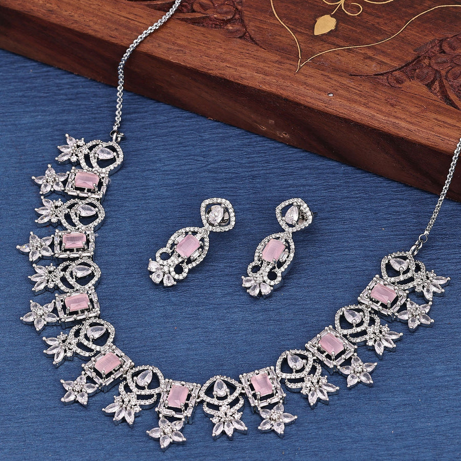 Sukkhi Modern CZ Choker Rhodium Plated Necklace Set For Women