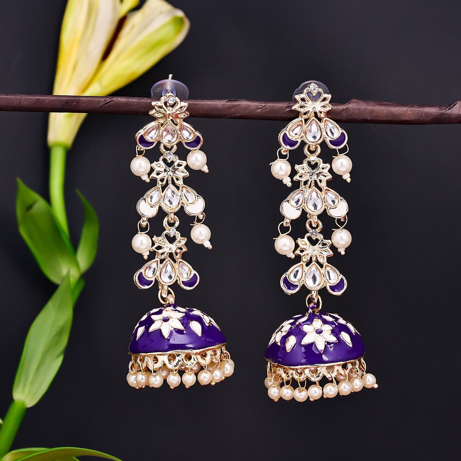 Light purple / Lavender colour jhumka drop wali style earrings in Kund –  Timeless desires collection