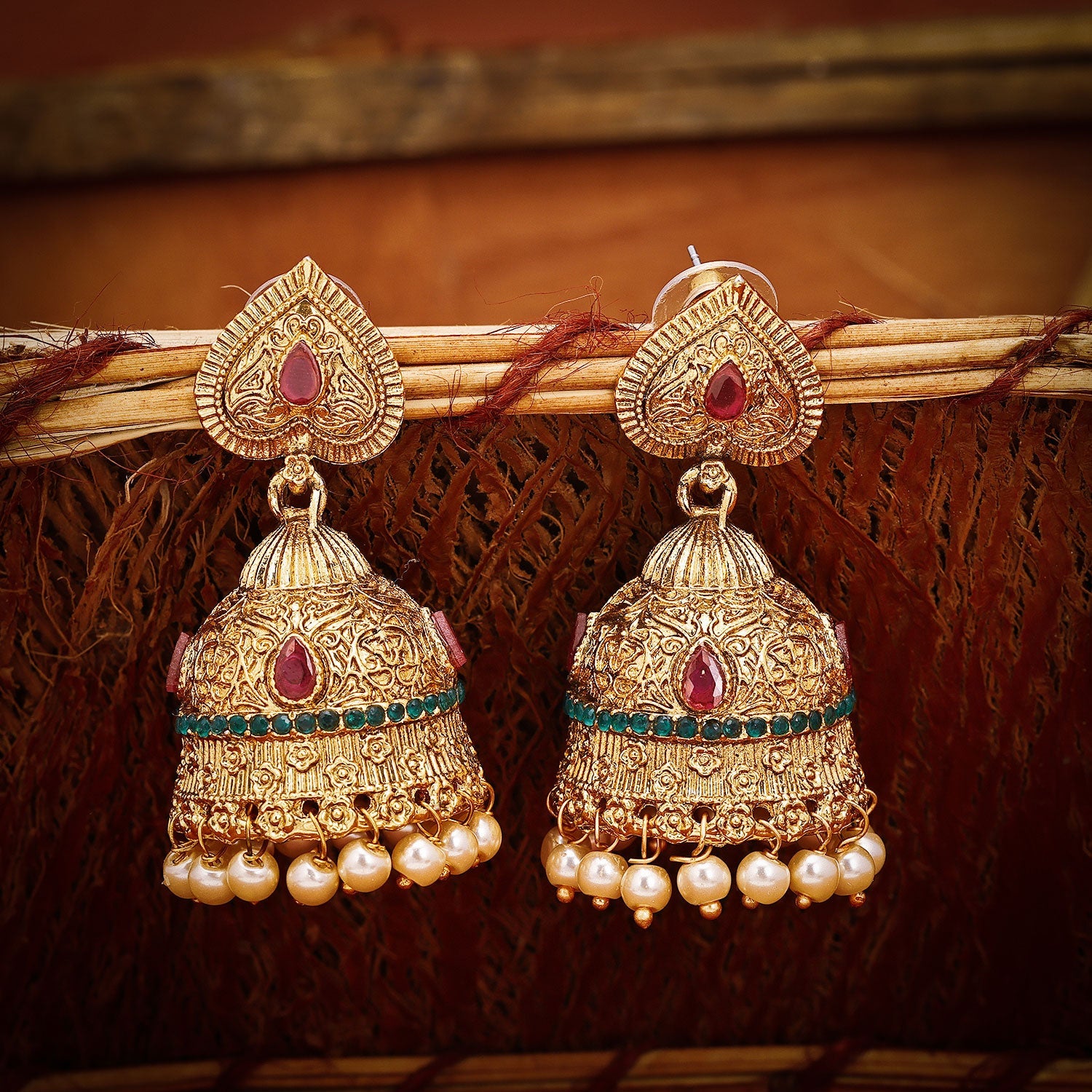 Traditional pearl hot sale jhumka earrings