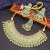 Sukkhi Shimmering Reverse AD & Pearl Choker Gold Plated Green Necklace Set For Women