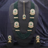 Sukkhi Stylish Reverse AD & Pearl Long Layer Gold Plated Green Necklace Set For Women