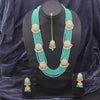 Sukkhi Pretty Reverse AD & Pearl Long Layer Gold Plated Blue Necklace Set For Women