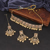 Sukkhi Marvellous Reverse AD & Pearl Choker Gold Plated Golden Necklace Set For Women