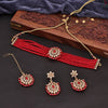 Sukkhi Stunning Reverse AD & Pearl Choker Gold Plated Red Necklace Set For Women