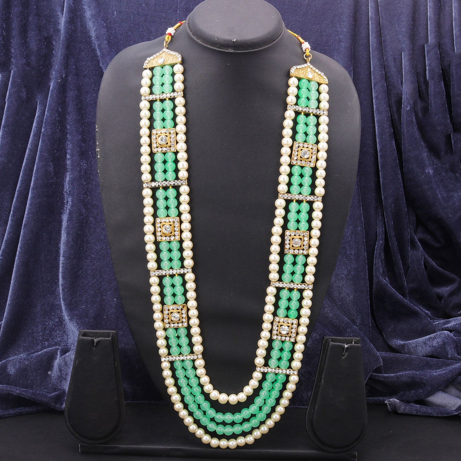 Sukkhi Fascinating Pearl Layer Gold Plated Green Mala For Women