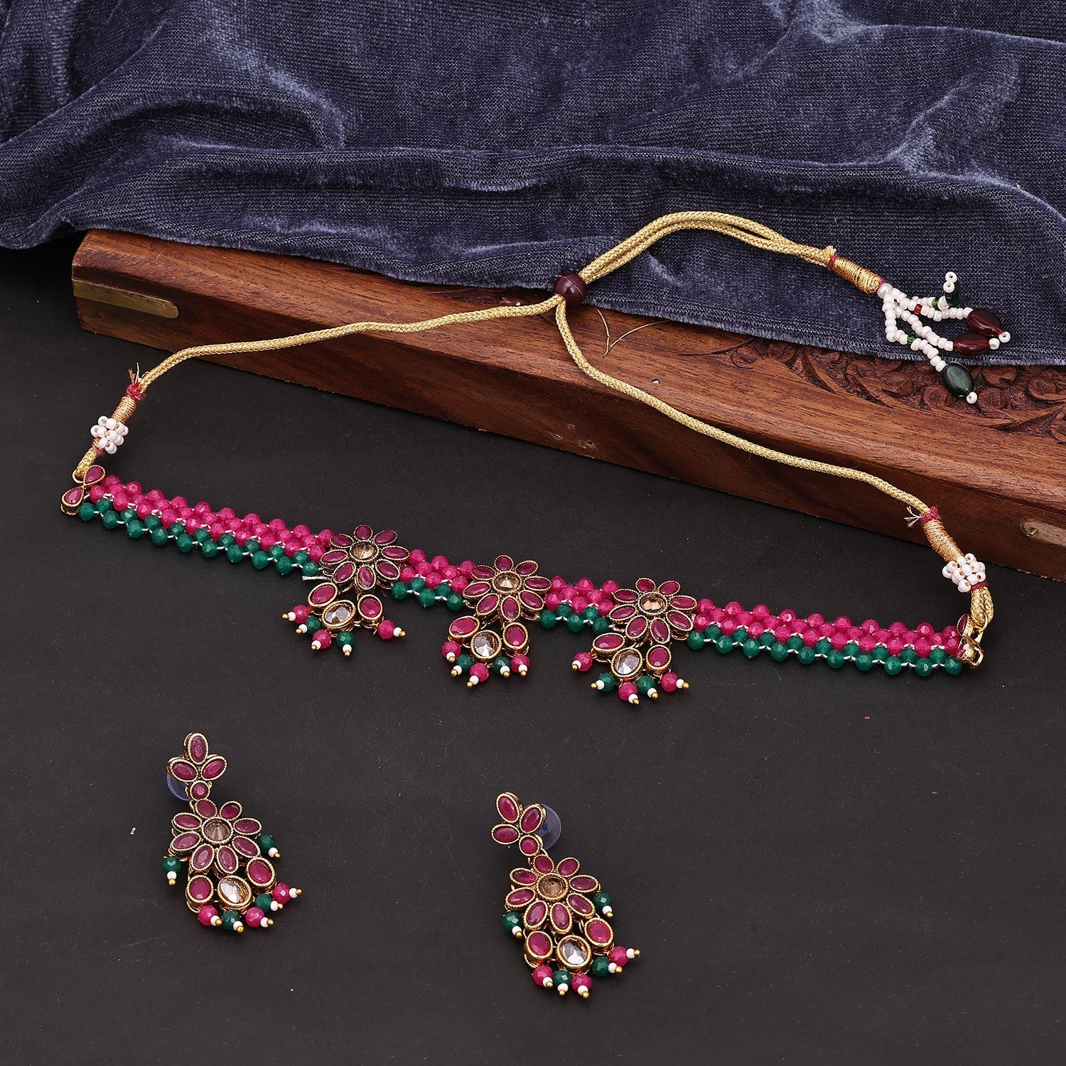 Sukkhi Traditional Choker Pearl Green Gold Plated Necklace Set For Women