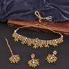 Sukkhi Stylish Choker Reverse AD & Pearl Yellow Gold Plated Necklace Set For Women