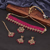 Sukkhi Classic Choker Reverse AD & Pearl Pink Gold Plated Necklace Set For Women