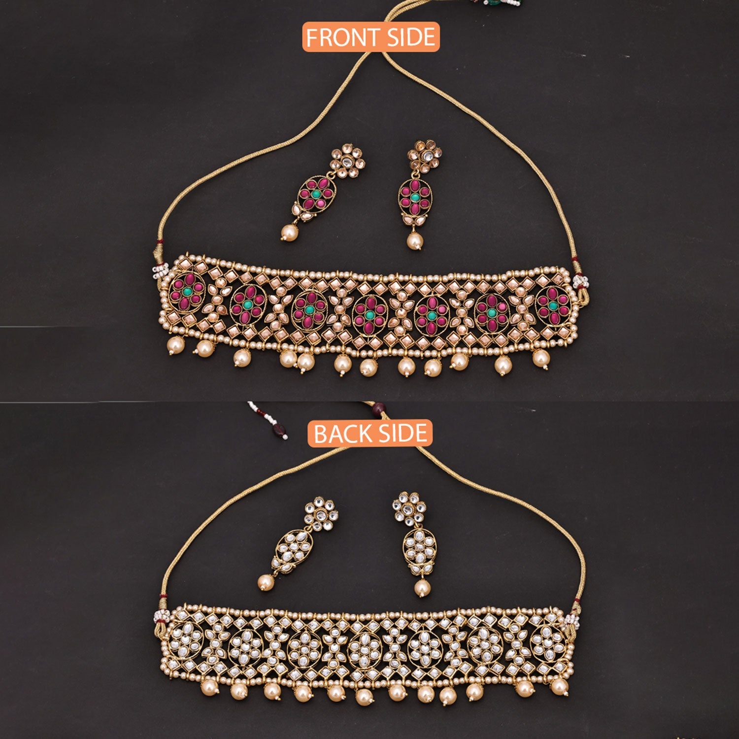 Sukkhi Exquitely Choker Kundan & Pearl Pink Gold Plated Necklace Set For Women