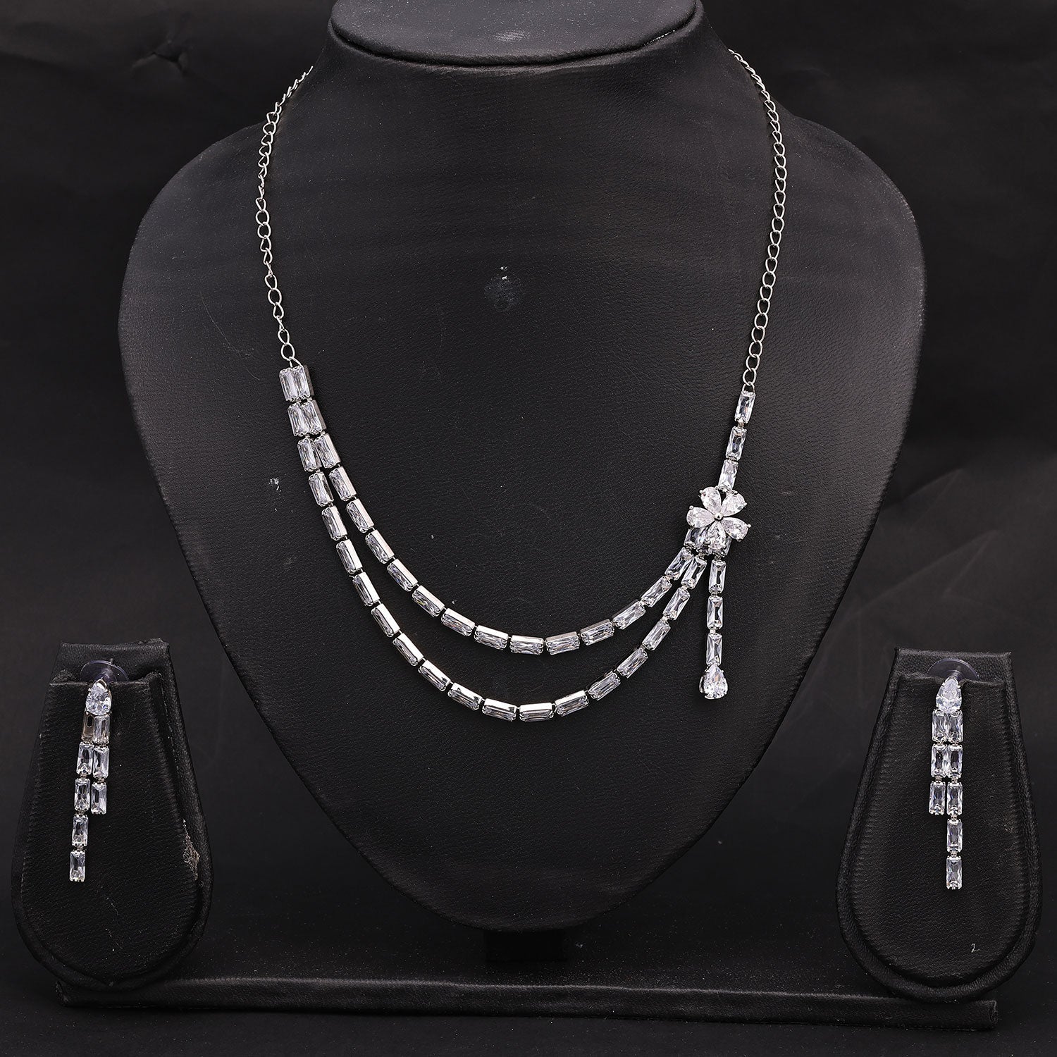 Sukkhi Classic Choker CZ Silver Rhodium Plated Necklace Set For Women