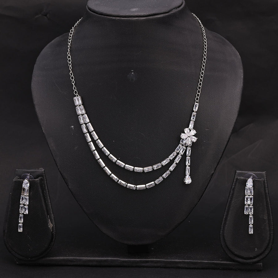 Sukkhi Classic Choker CZ Silver Rhodium Plated Necklace Set For Women