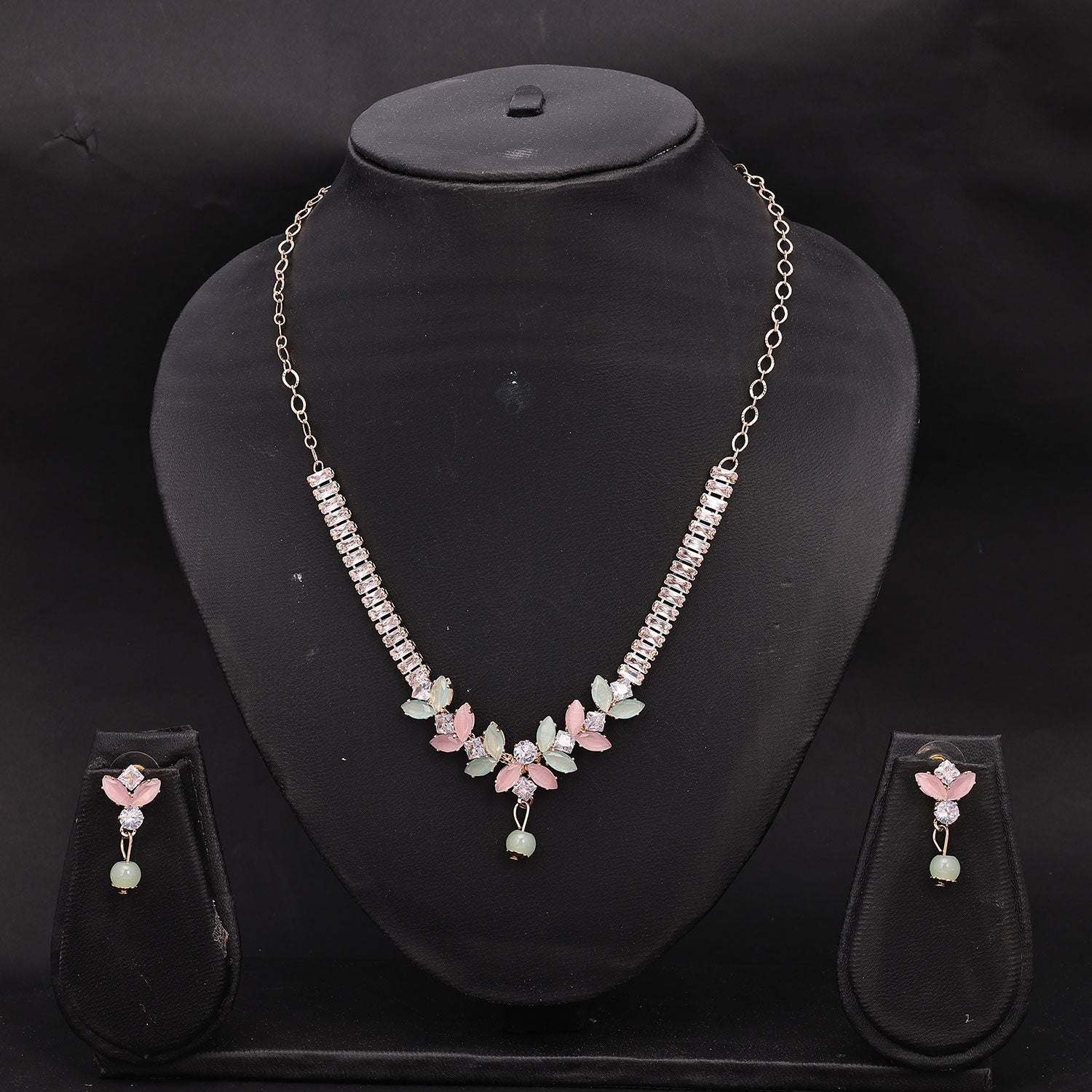 Sukkhi Elegant Choker CZ Pink & Green Gold Plated Necklace Set For Women