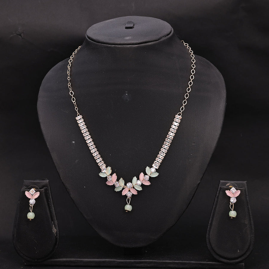Sukkhi Elegant Choker CZ Pink & Green Gold Plated Necklace Set For Women