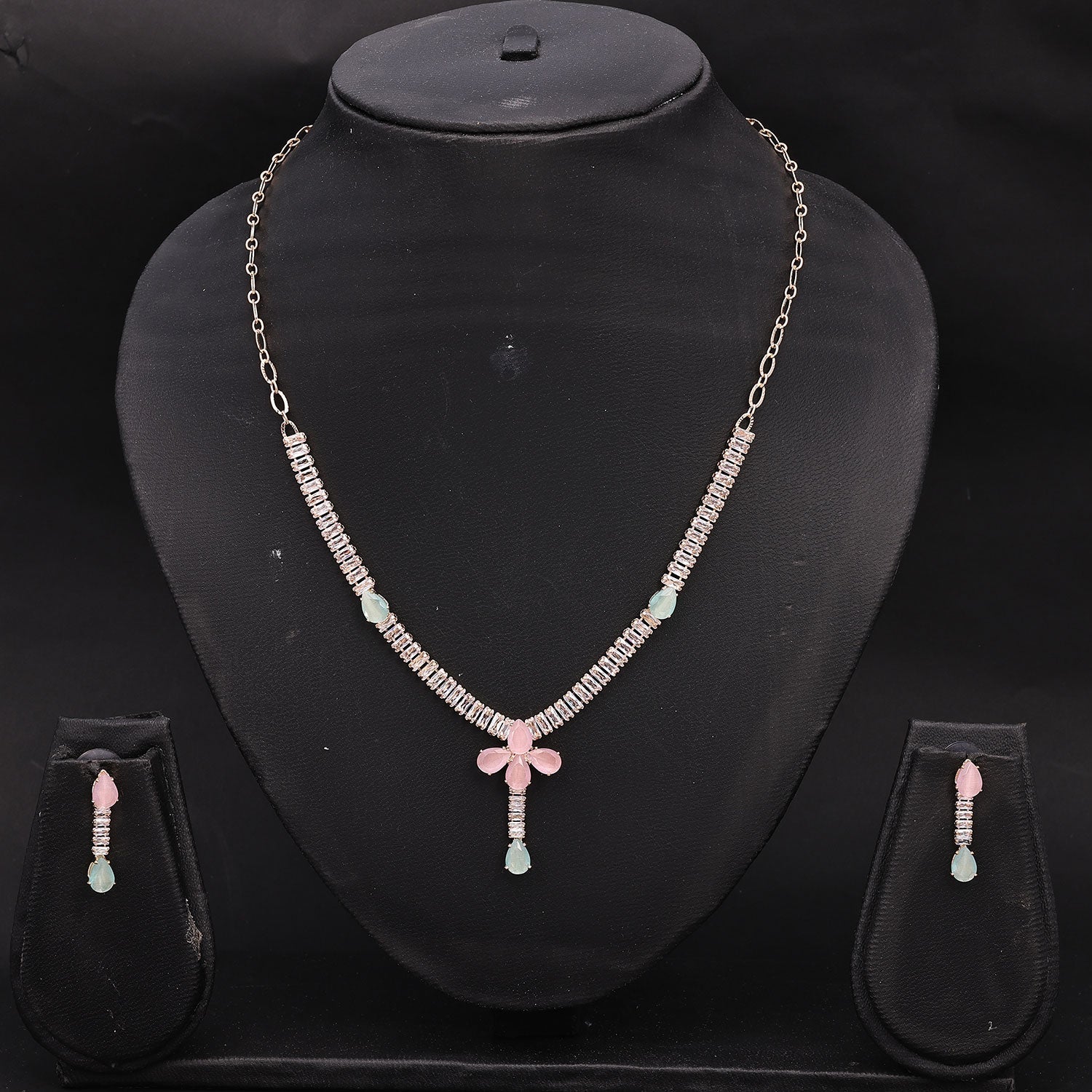 Sukkhi Appealing Choker CZ Pink & Green Gold Plated Necklace Set For Women