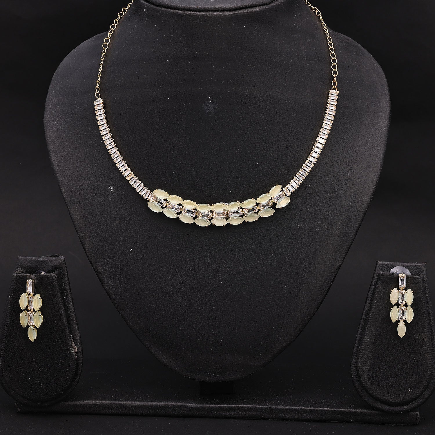 Sukkhi Marquise Choker CZ Green Gold Plated Necklace Set For Women