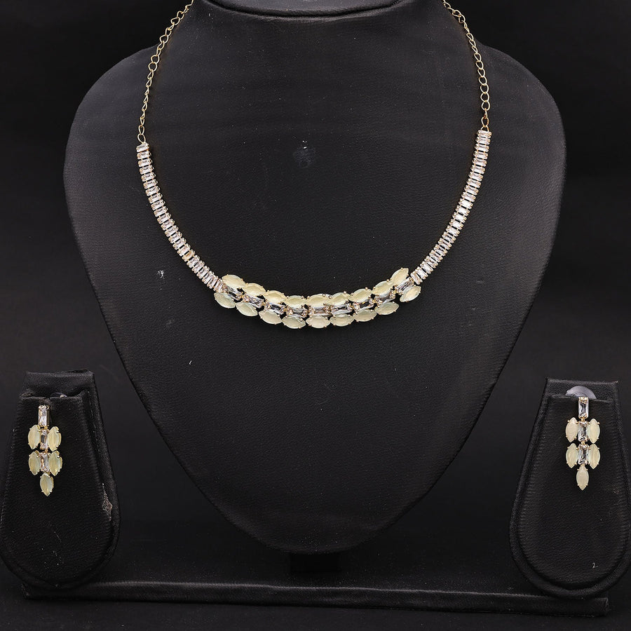 Sukkhi Marquise Choker CZ Green Gold Plated Necklace Set For Women