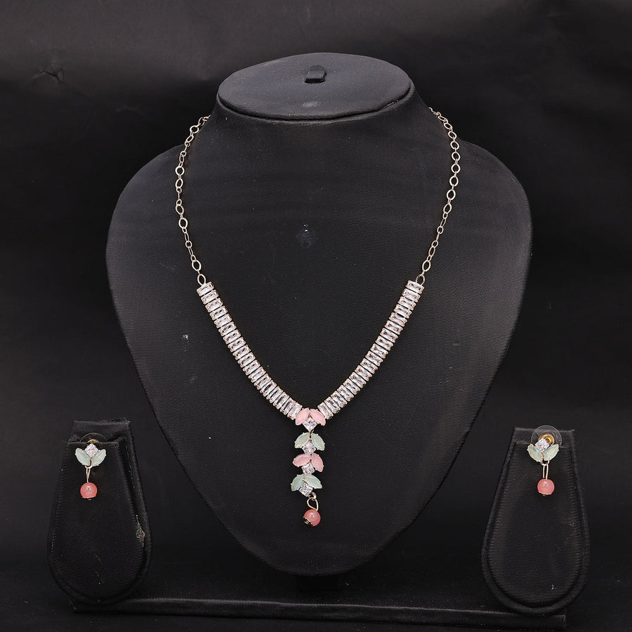 Light pink silver plated cz diamond Necklace set