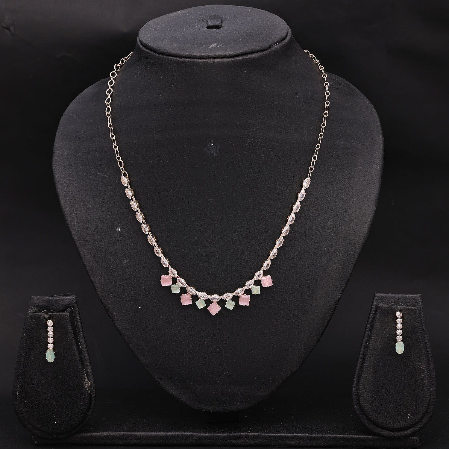 Sukkhi Traditional Elegant Choker CZ Pink & Green Gold Plated Necklace Set For Women