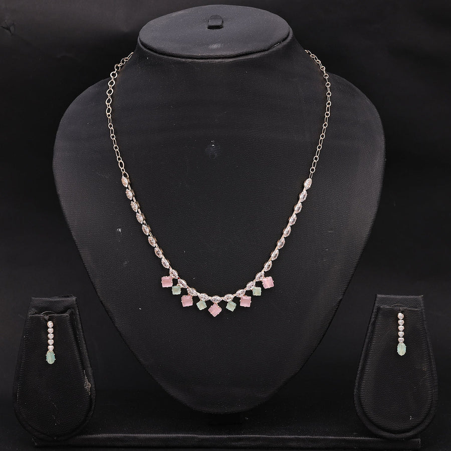 Sukkhi Traditional Elegant Choker CZ Pink & Green Gold Plated Necklace Set For Women