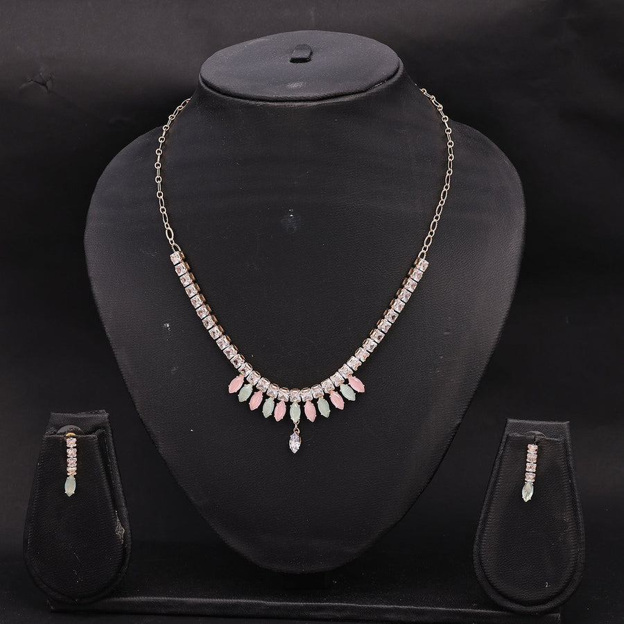 Sukkhi Fabulous Choker CZ Pink & Green Gold Plated Necklace Set For Women