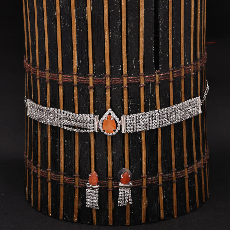 Sukkhi Alluring Choker CZ Silver Rhodium Plated Necklace Set For Women