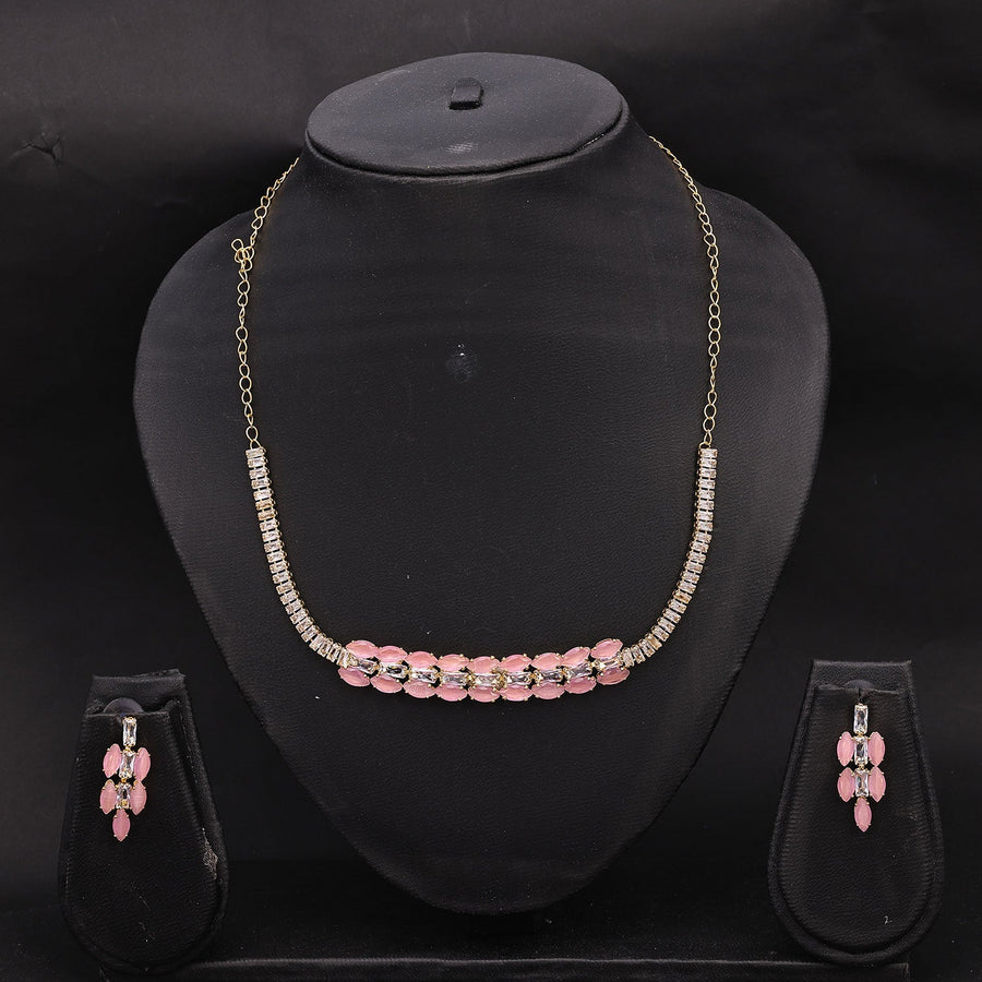 Sukkhi Exquitely Choker CZ Pink Gold Plated Necklace Set For Women