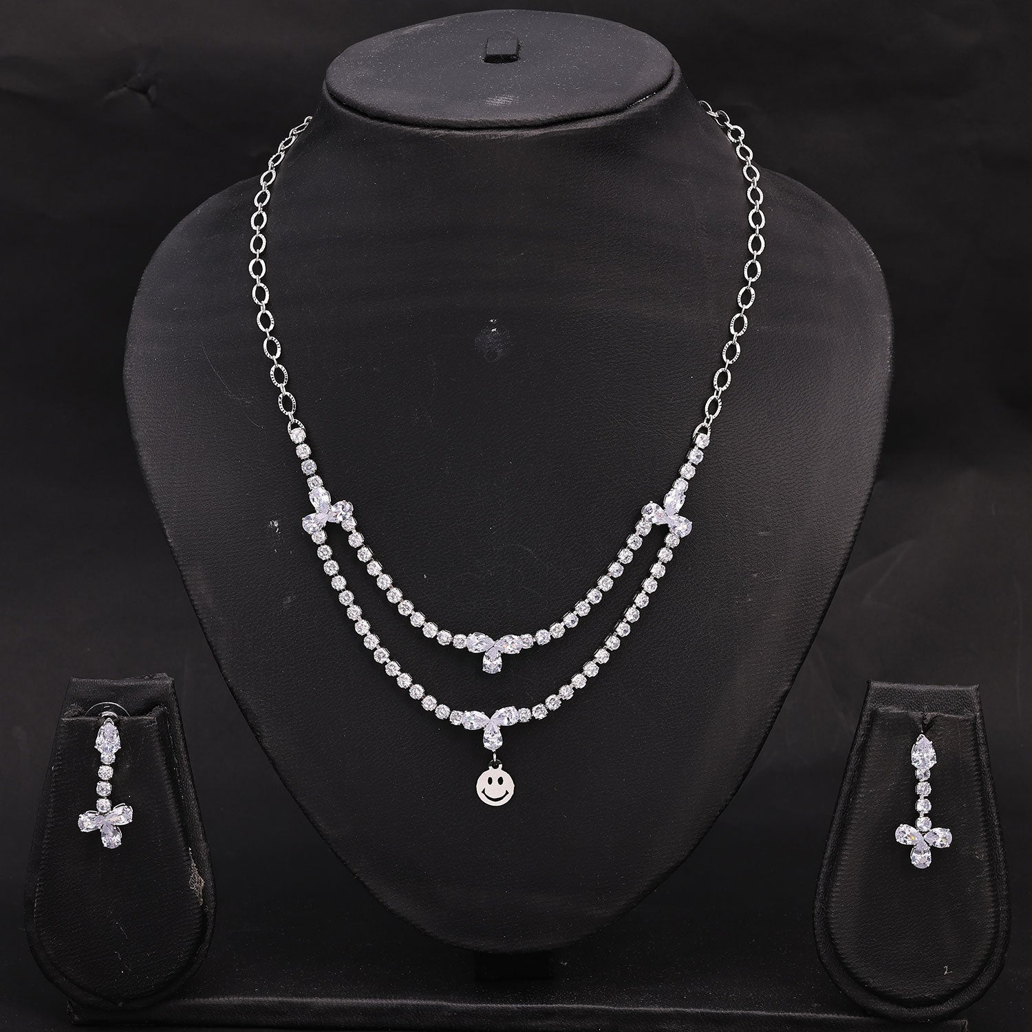 Sukkhi Pleasing Choker CZ Silver Rhodium Plated Necklace Set For Women