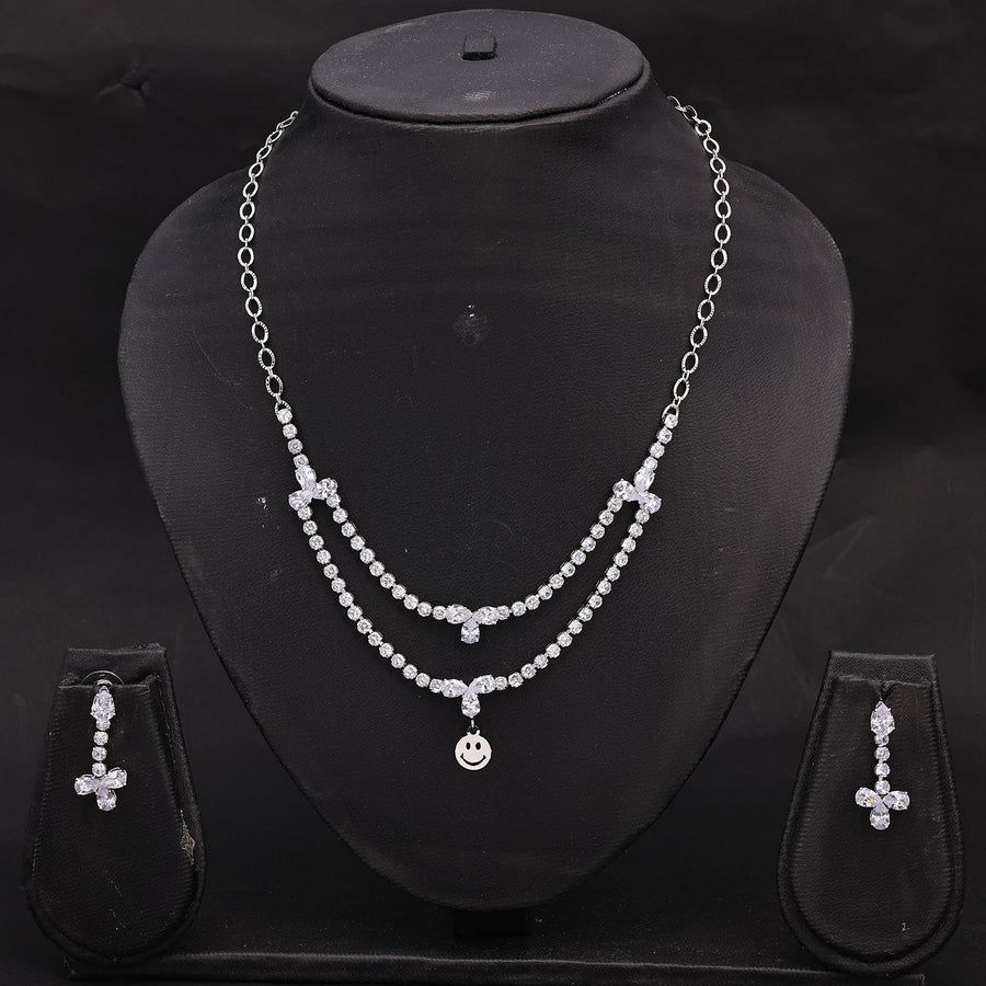 Sukkhi Pleasing Choker CZ Silver Rhodium Plated Necklace Set For Women