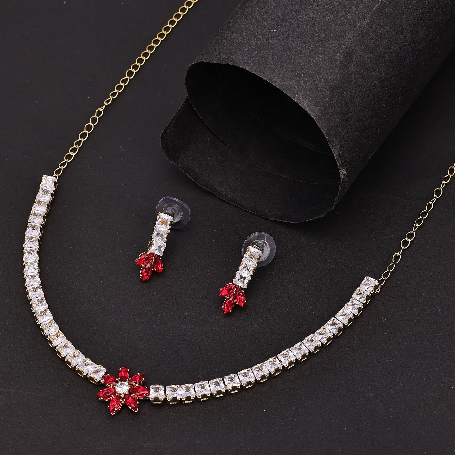 Sukkhi Delightful Choker CZ Golden Gold Plated Necklace Set For Women