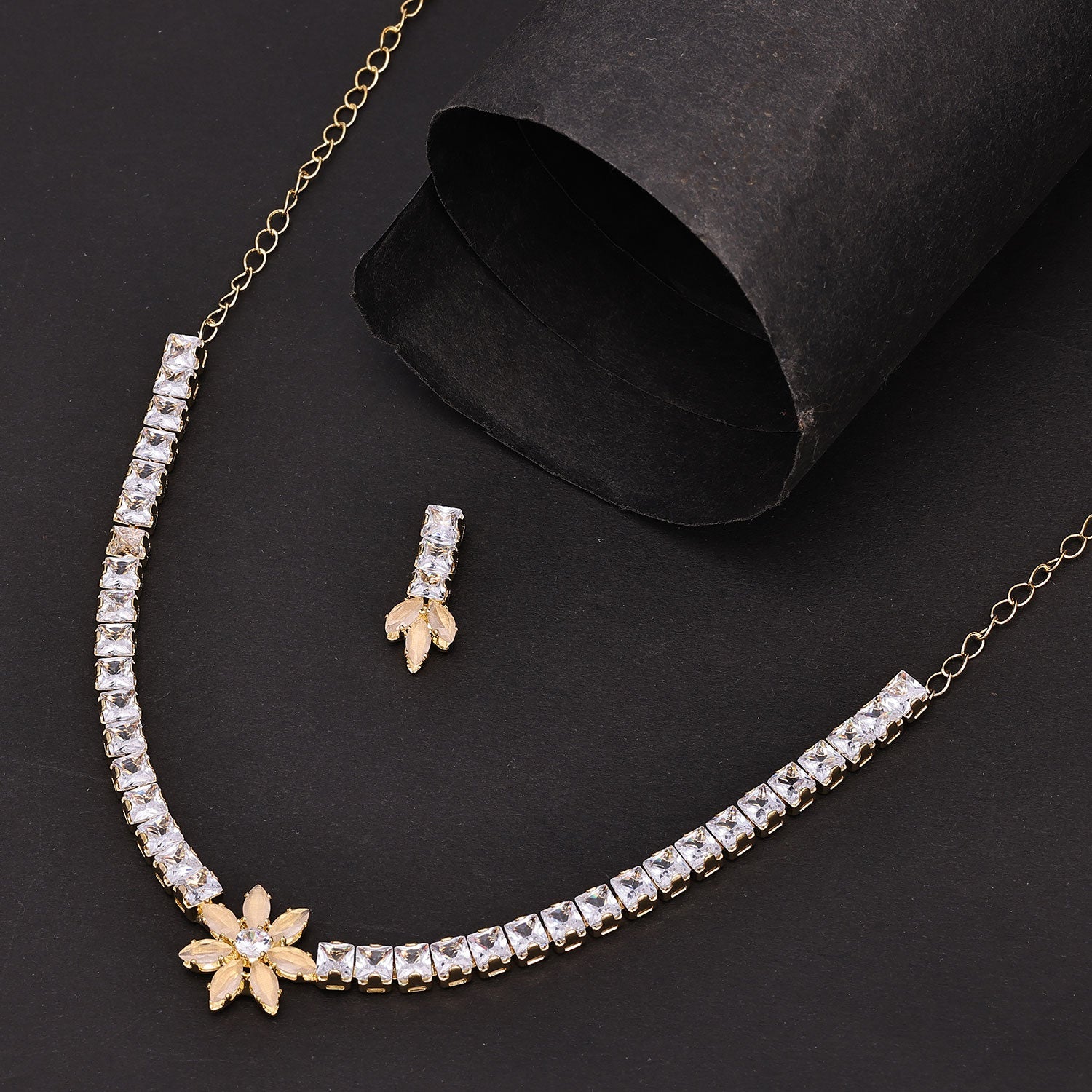 Sukkhi Sublime Choker CZ Golden Gold Plated Necklace Set For Women