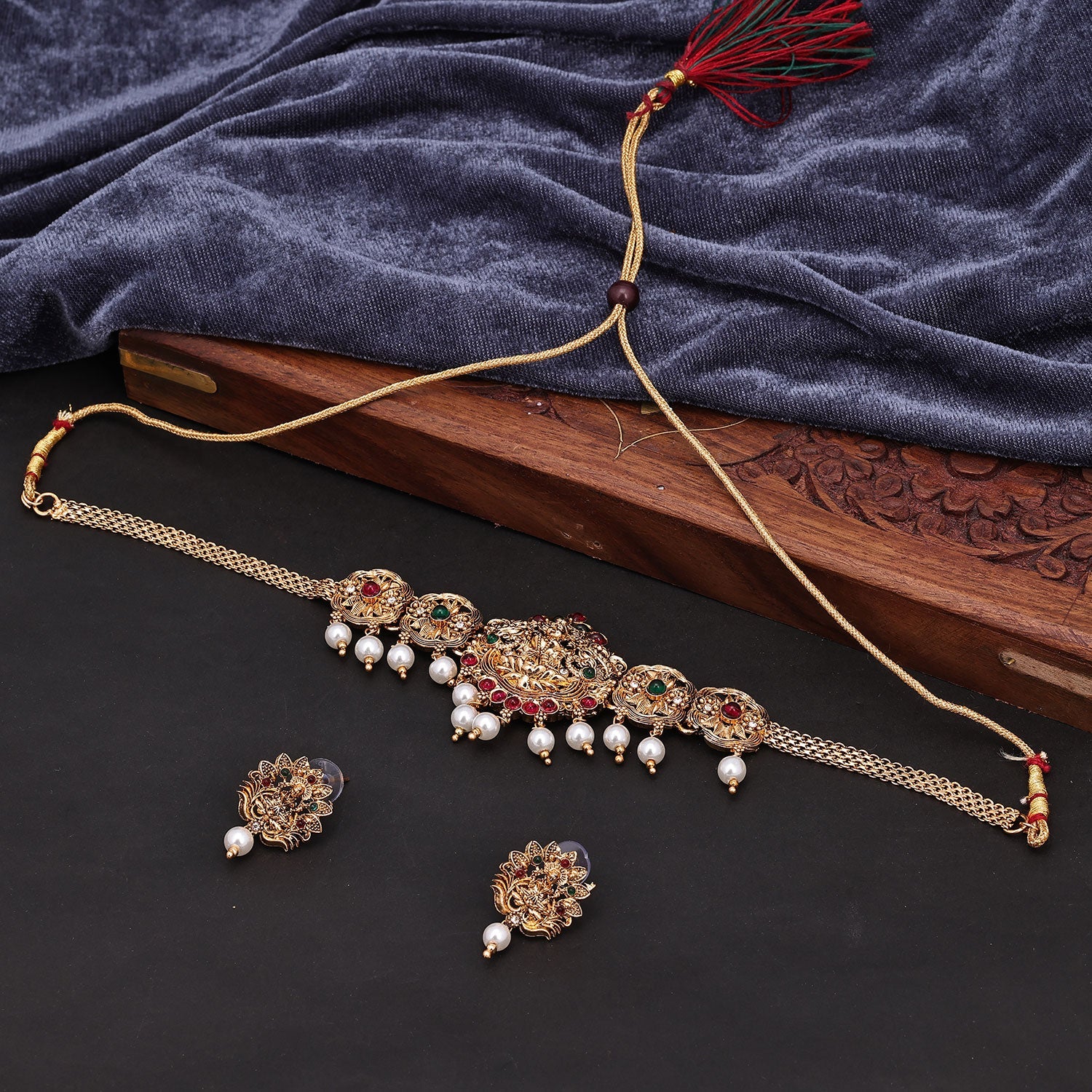 Sukkhi Brilliant Lakshmi Pearl Golden Gold Plated Necklace Set For Women