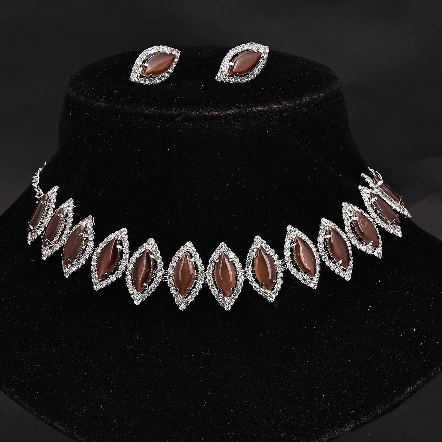 Sukkhi Glorious Choker CZ Brown Rhodium Plated Necklace Set For Women