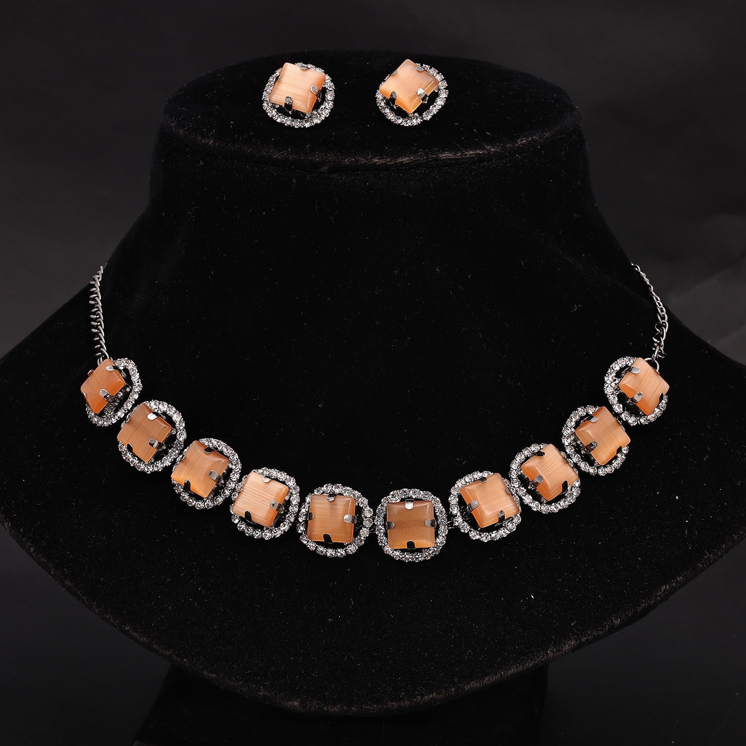 Sukkhi Stylish Choker CZ Orange Rhodium Plated Necklace Set For Women