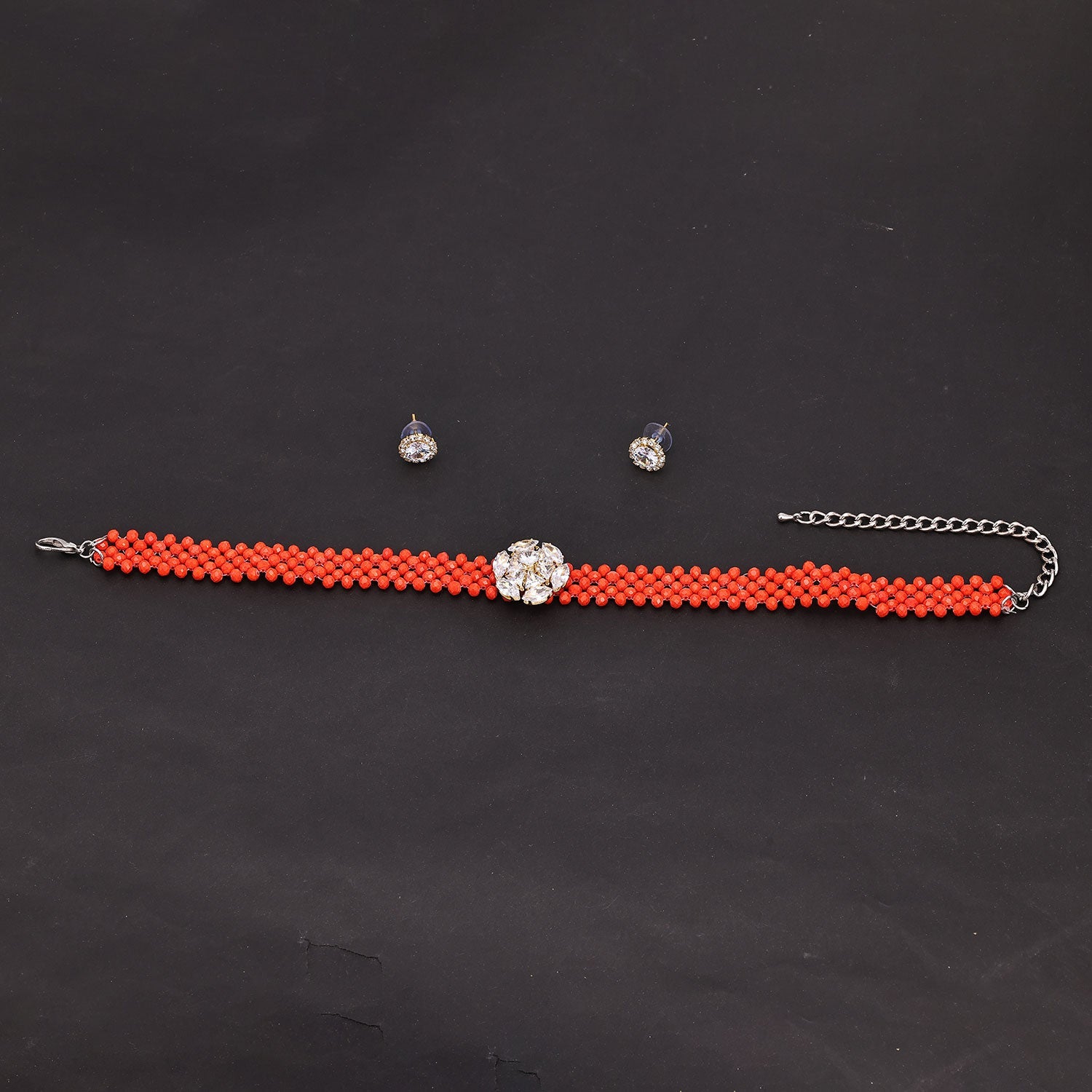 Sukkhi Modern Choker CZ Orange Gold Plated Necklace Set For Women