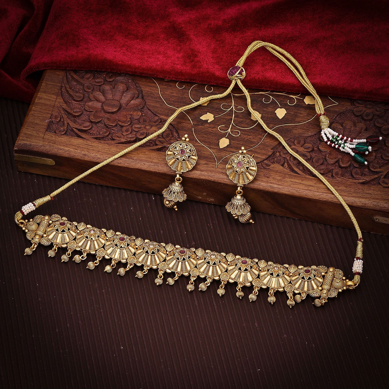 Sukkhi Exclusive Choker Pearl Golden Gold Plated Necklace Set For Women