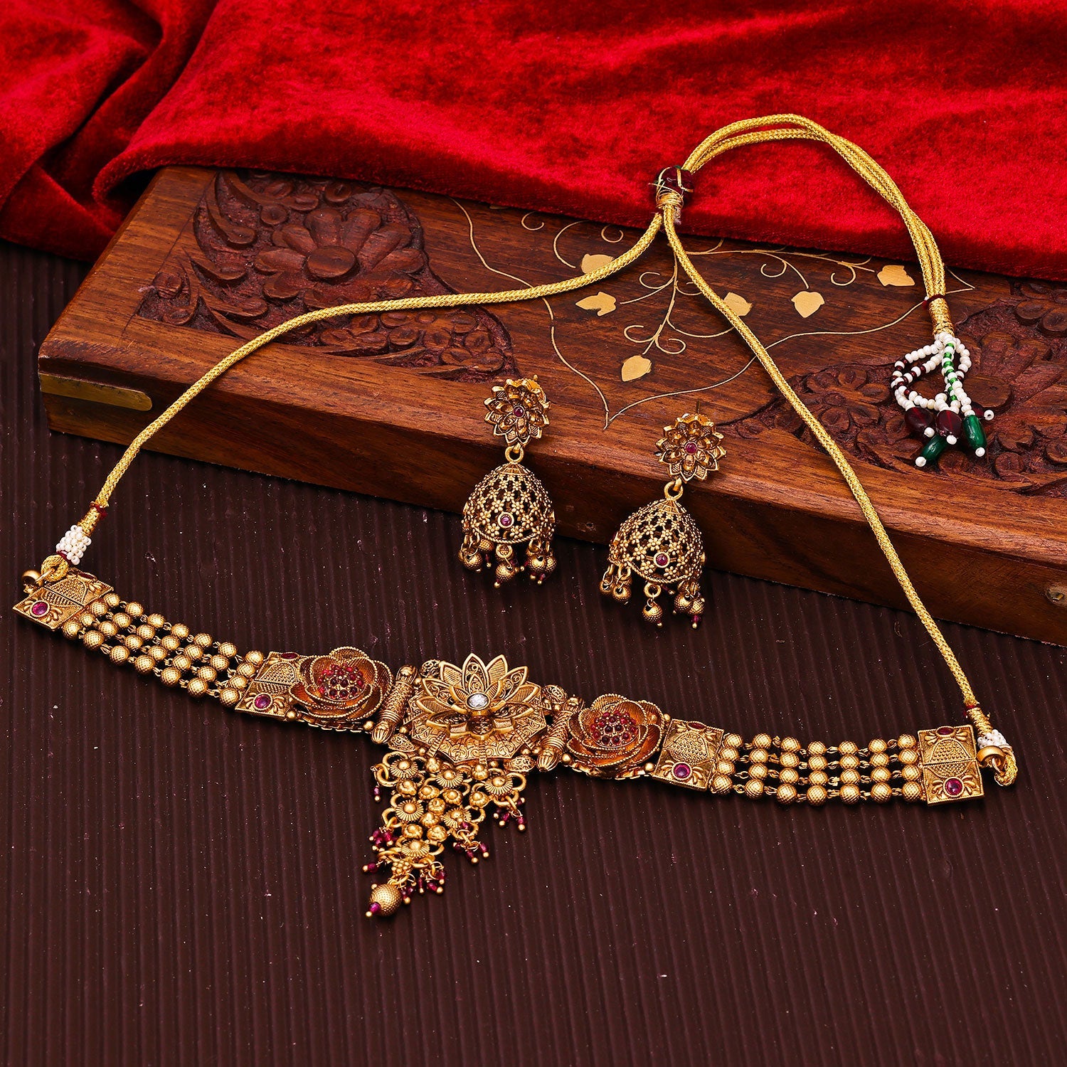Sukkhi Elegant Choker Pearl Golden Gold Plated Necklace Set For Women