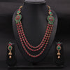 Sukkhi Exotic Layer Reverse AD & Pearl Pink & Green Gold Plated Necklace Set For Women