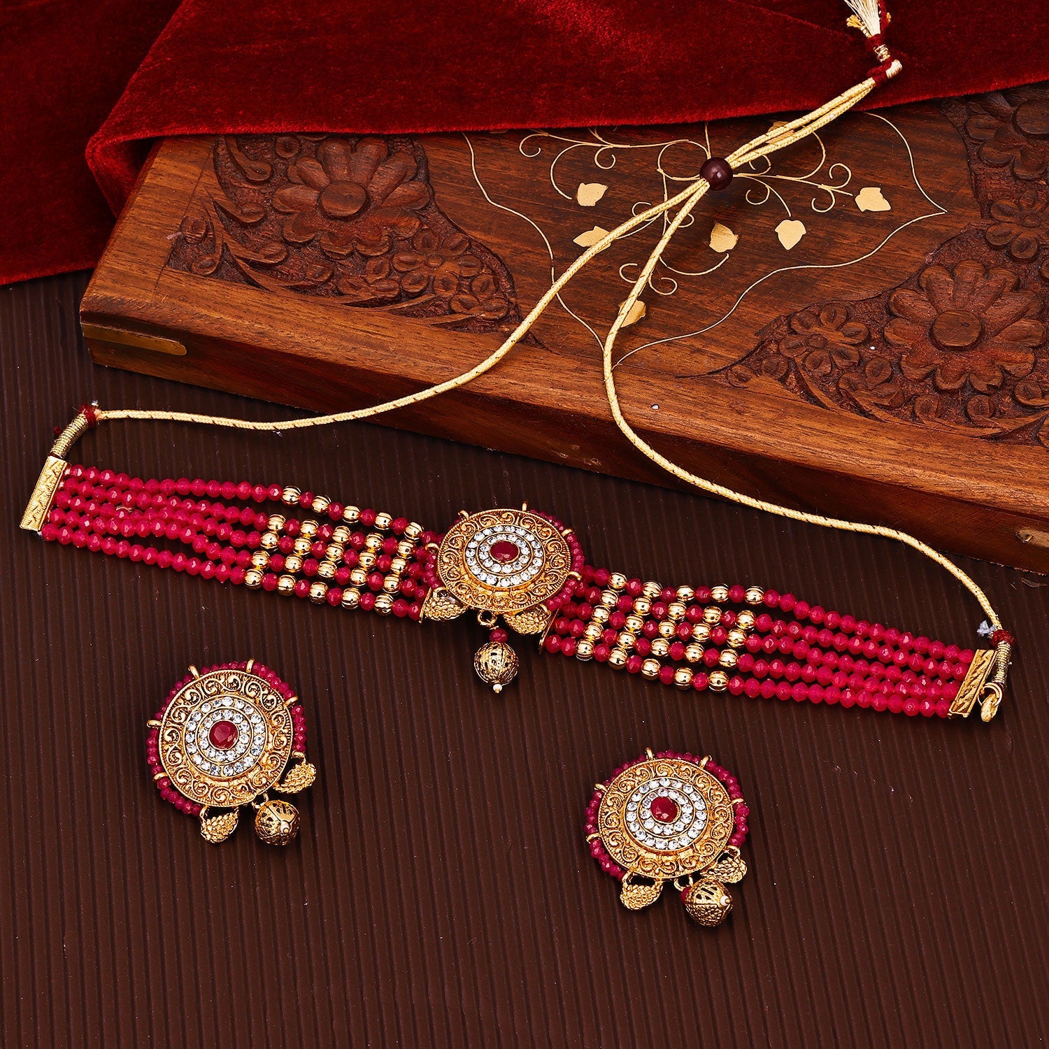 Sukkhi Elegant Choker Pearl Pink Gold Plated Necklace Set For Women