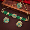 Sukkhi Spectacular Choker Reverse AD & Pearl Green Gold Plated Necklace Set For Women