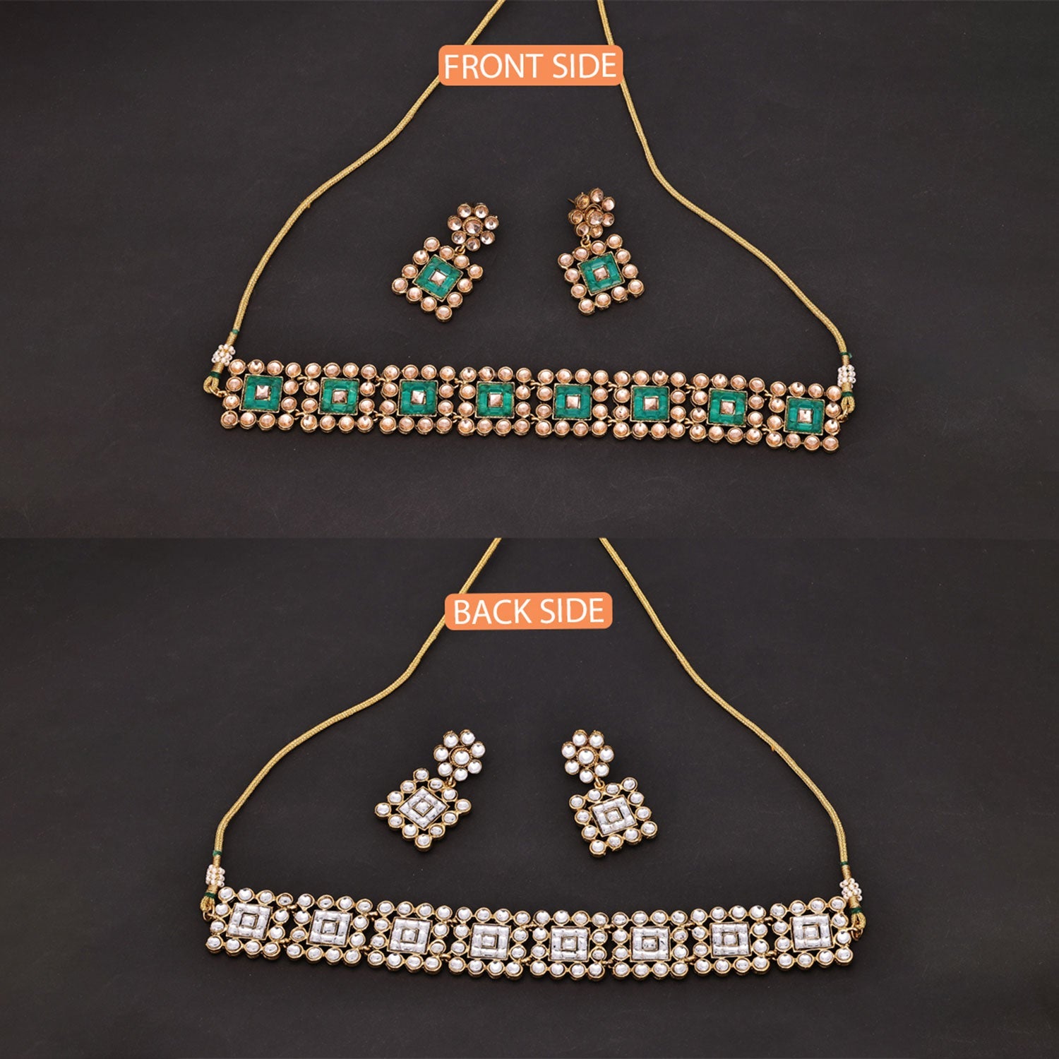 Sukkhi Sublime Artistically Choker Kundan & Pearl Green Gold Plated Necklace Set For Women