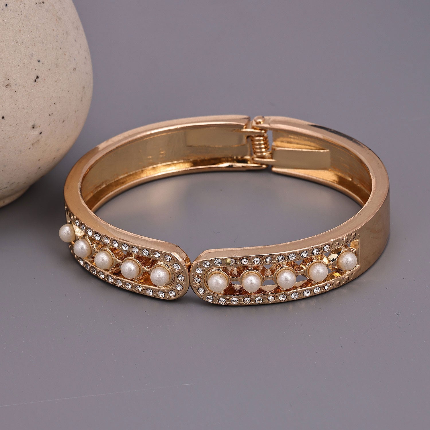 Sukkhi Wavy Pearl Golden Gold Plated Kada For Women