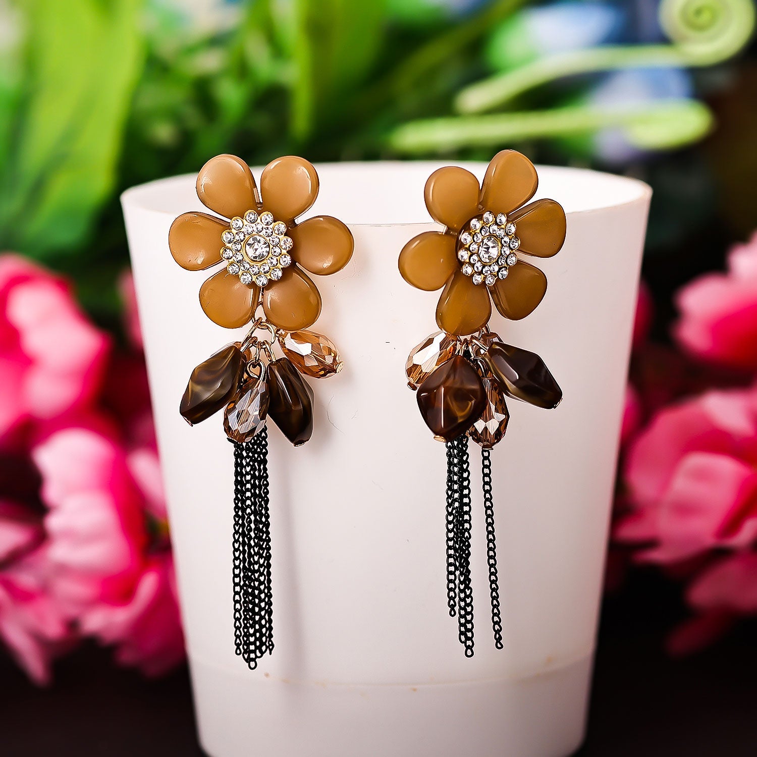 Sukkhi Fabulous Drop Pearl Brown Acrylic Earring For Women