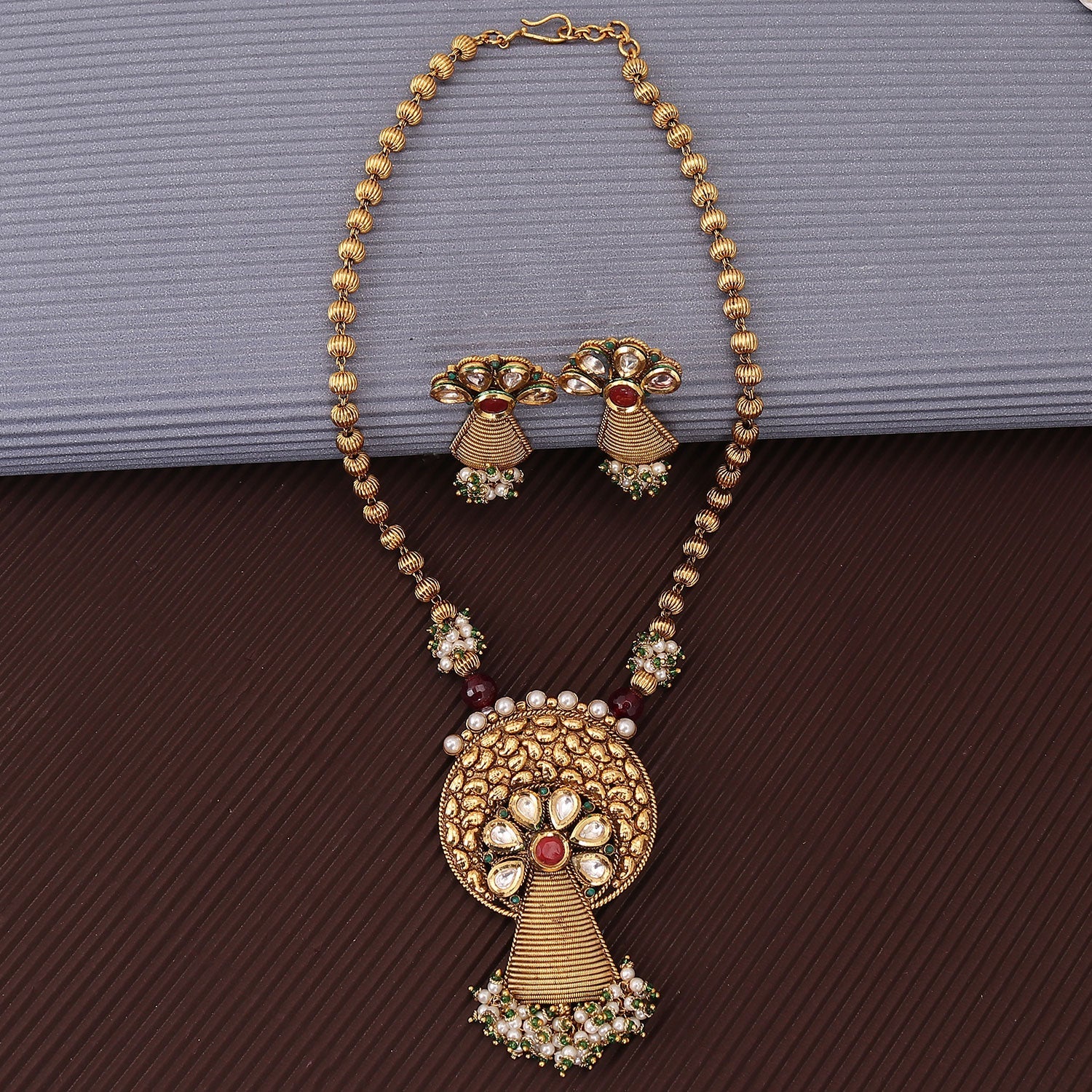 Sukkhi Glamorous Amazing Gold Plated Kundan & Pearl Necklace Set For Women