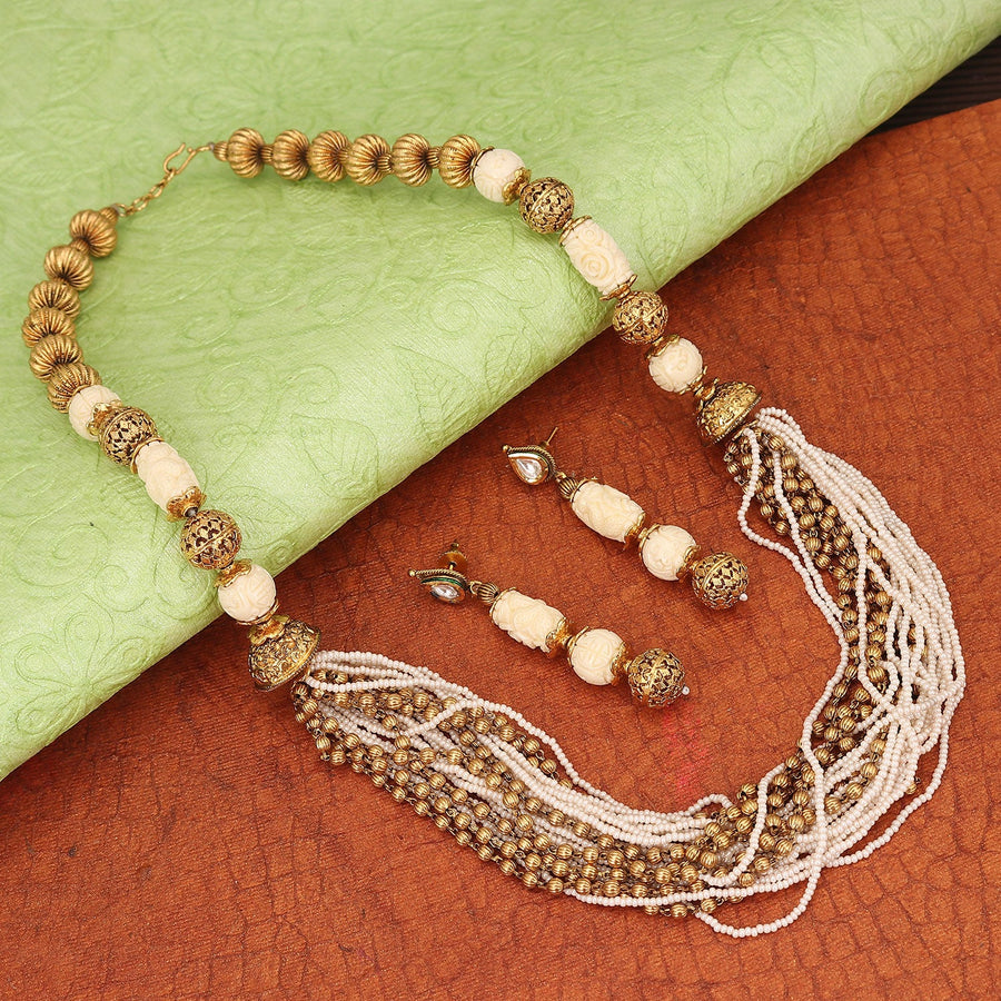 Sukkhi Graceful Multi String Gold Plated Pearl Necklace Set For Women