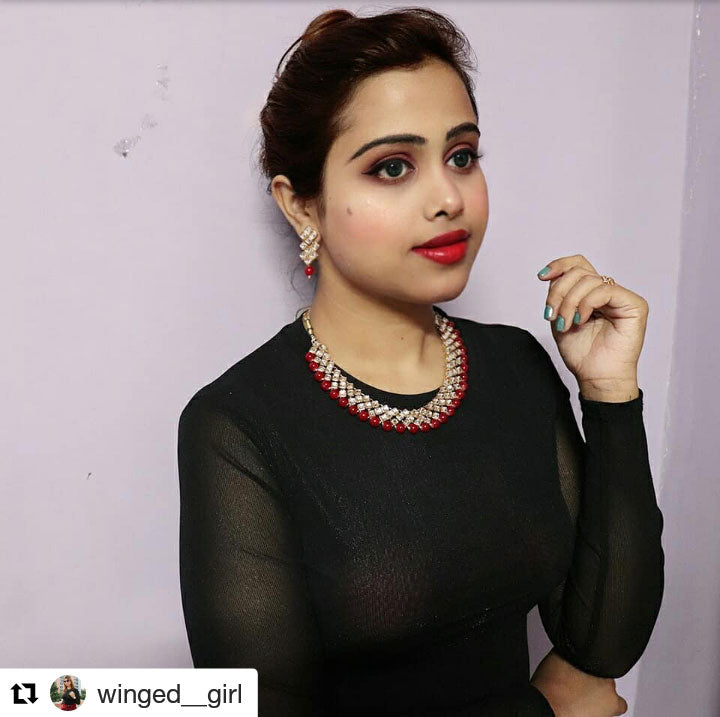 Sukkhi Kundan Modish Gold Plated Red Choker Necklace Set for Women