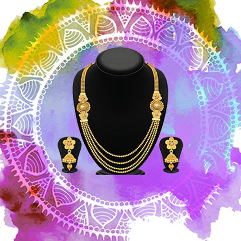 Sukkhi Stylish Jalebi 4 String Gold Plated Necklace Set For Women